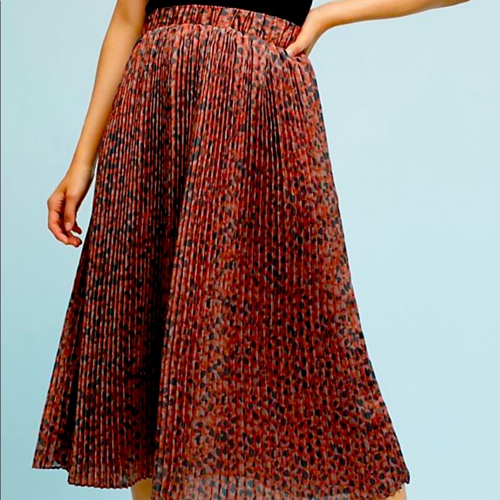 Anthropologie Numph Pleated Leopard Midi Skirt